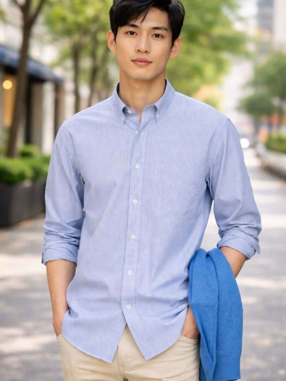 Classic Light Blue Striped Button-Down Shirt for Men - Picture 1 of 11